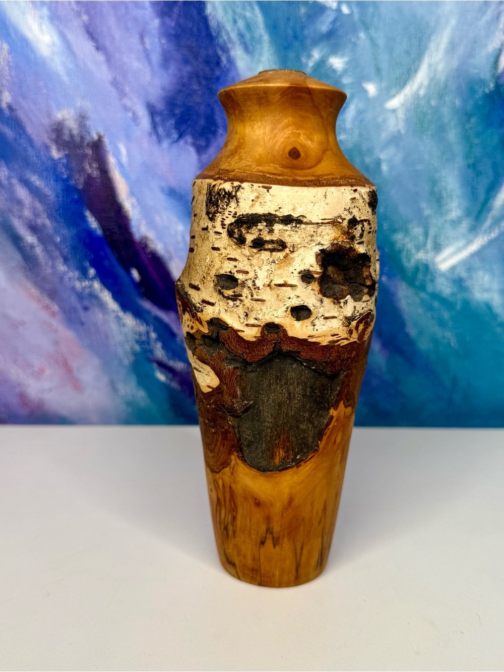 Hand Turned Live Edge Wood Bud Vase Folk Art Sculpture Vintage Burl Cottagecore